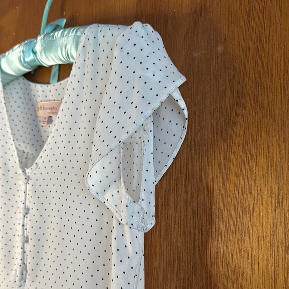 Philosophy White Cap Sleeve polka dot blouse Sz XS - Picture 7 of 9